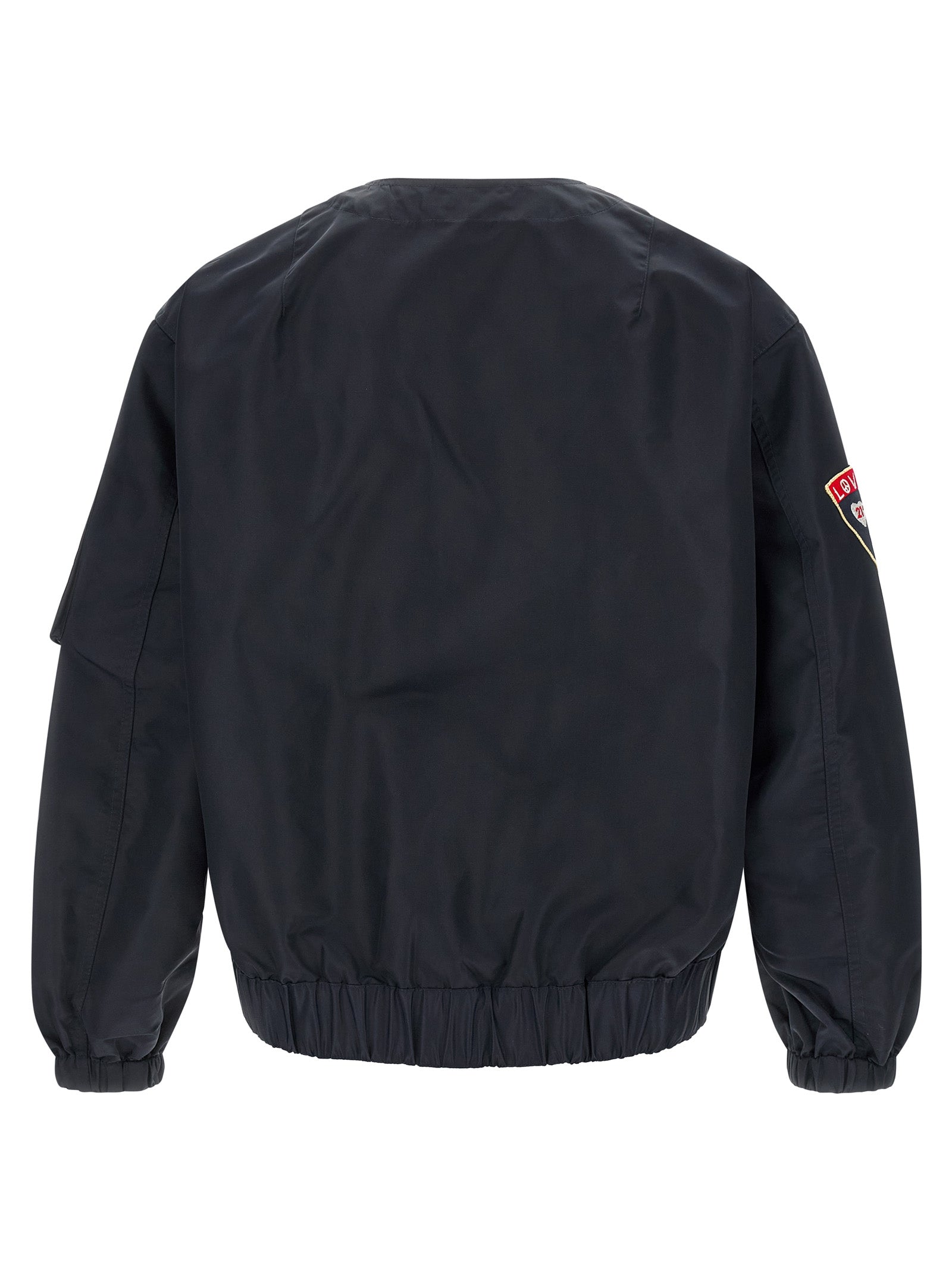 Badges Collarless bomber jacket Blue Nylon Down Jacket, Parka, Casual