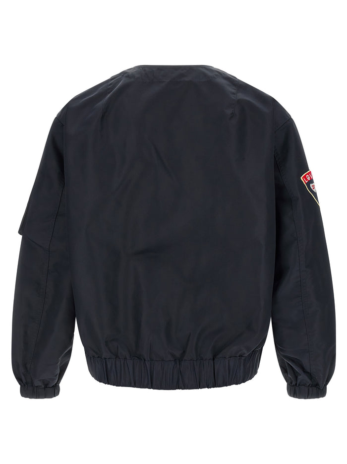 Badges Collarless bomber jacket Blue Nylon Down Jacket, Parka, Casual