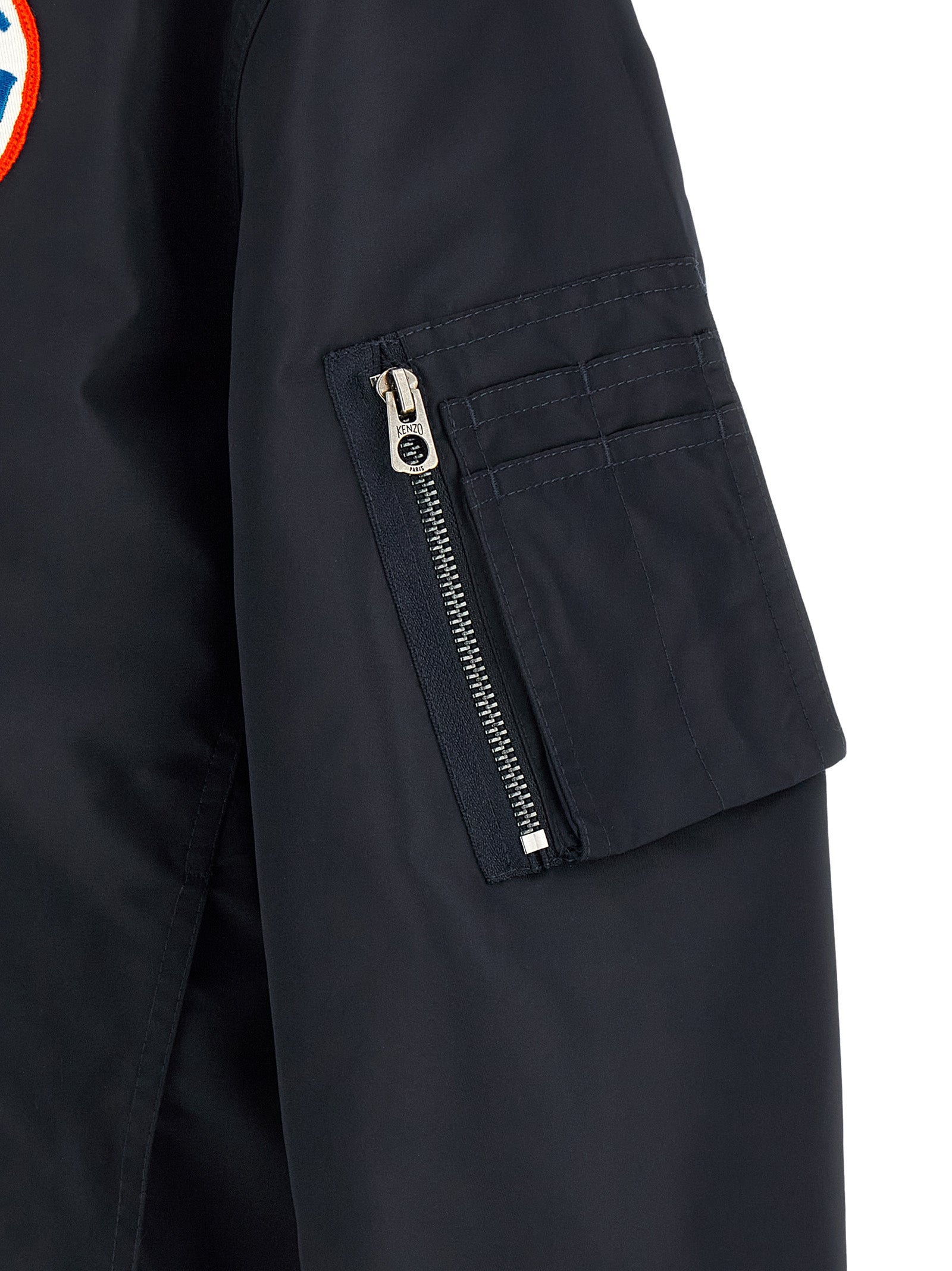 Badges Collarless bomber jacket Blue Nylon Down Jacket, Parka, Casual