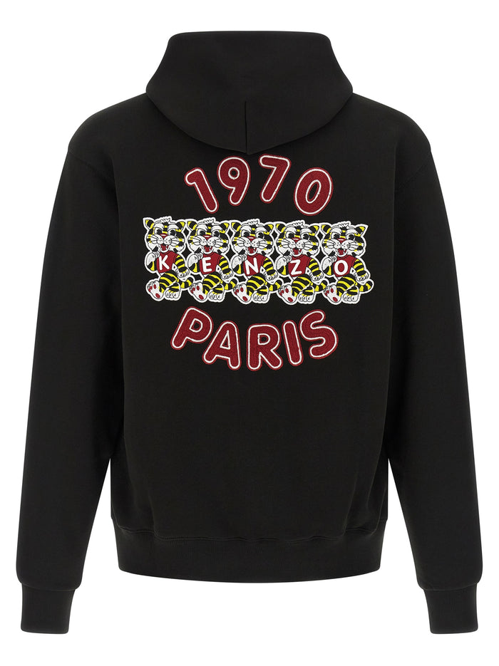 Wild Tiger Embroidered hoodie Black Cotton Sweatshirt