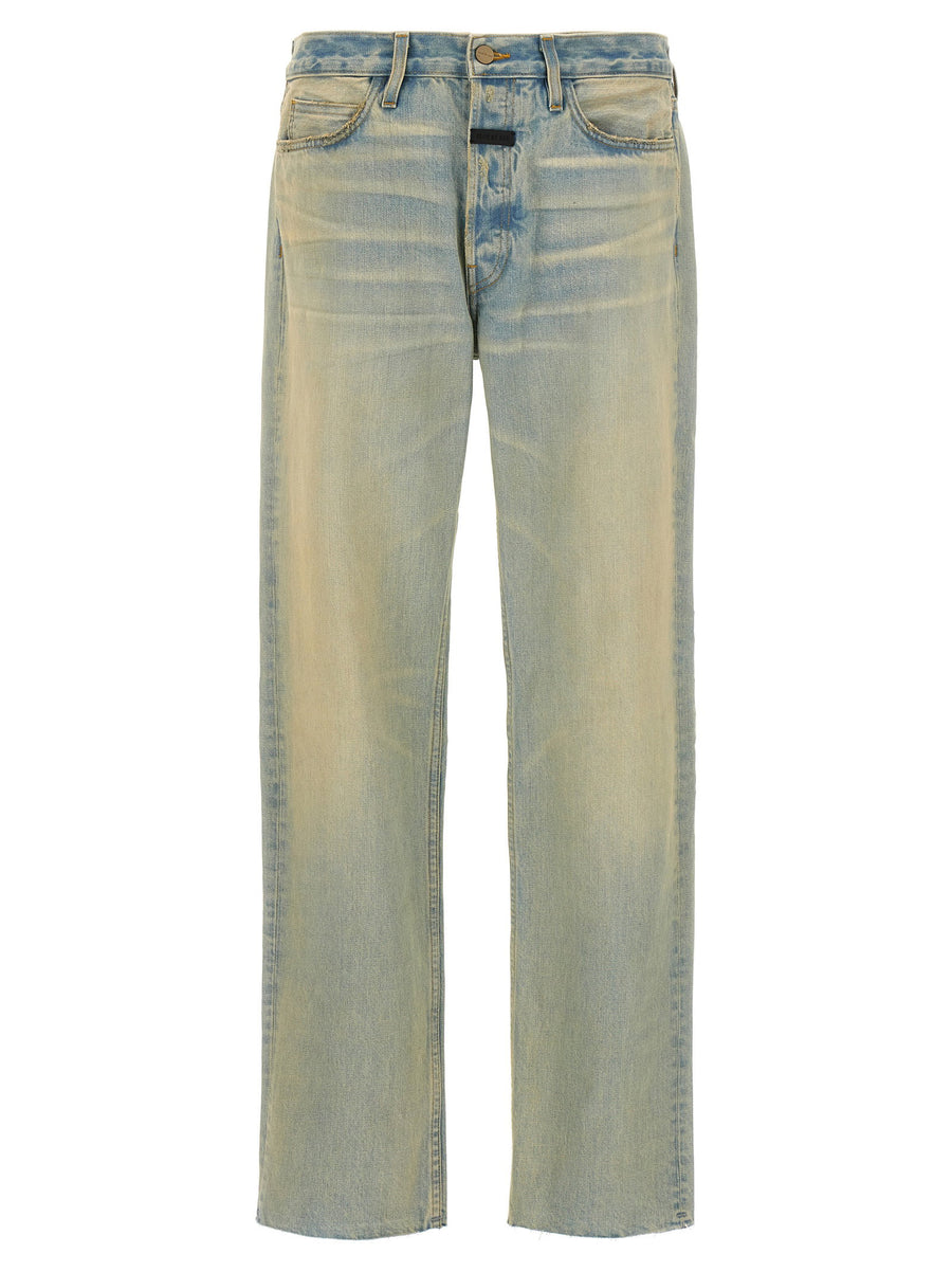 Fear Of God Distressed Cotton Denim Jeans — Light Blue