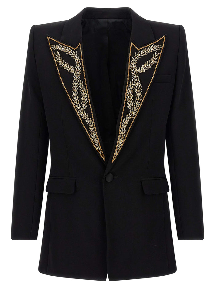 Leaf embroidery blazer Black Viscose