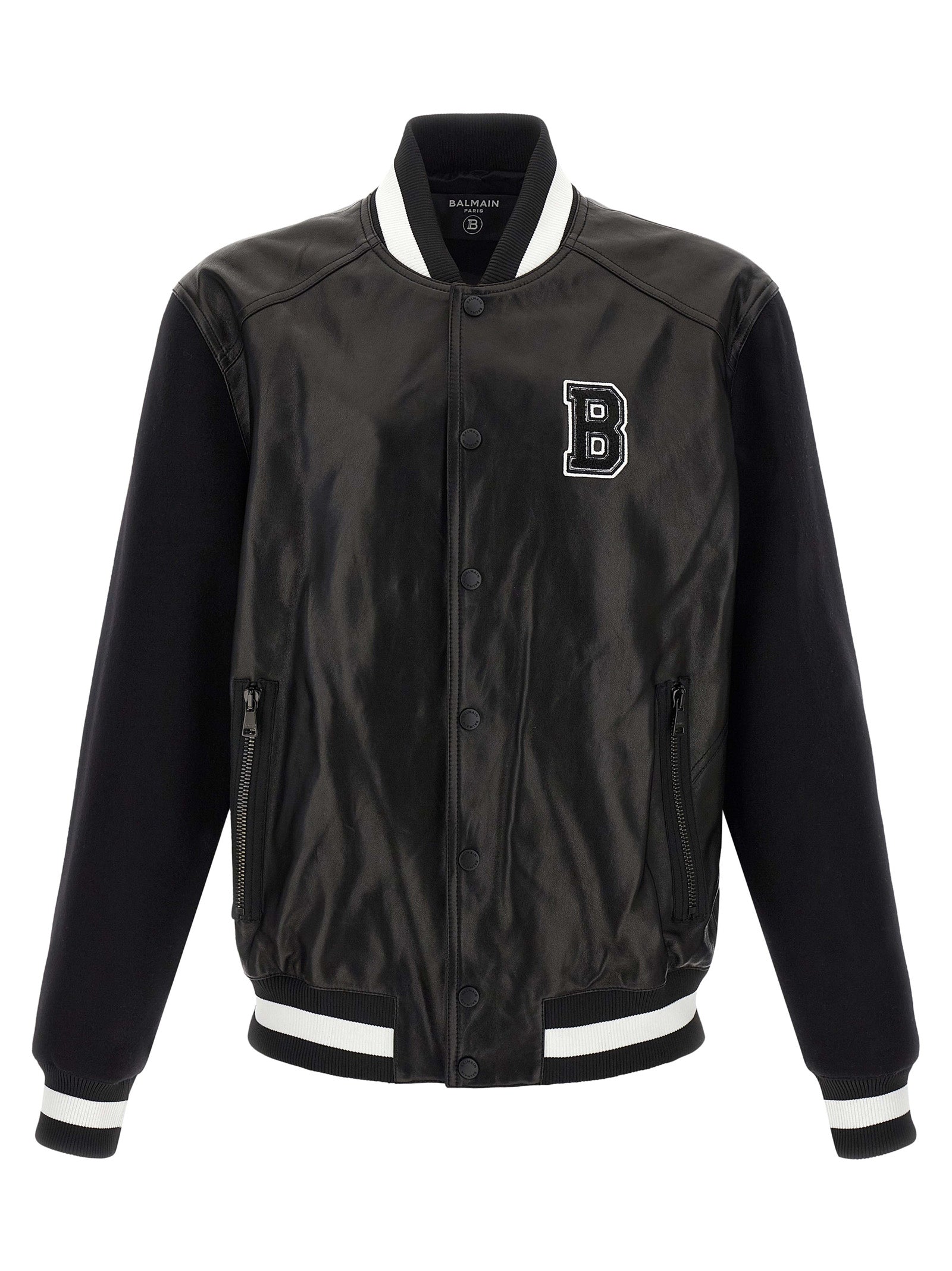 Varsity bomber jacket White/black Lamb Leather (ovis Aries) Down Jacket, Parka, Casual