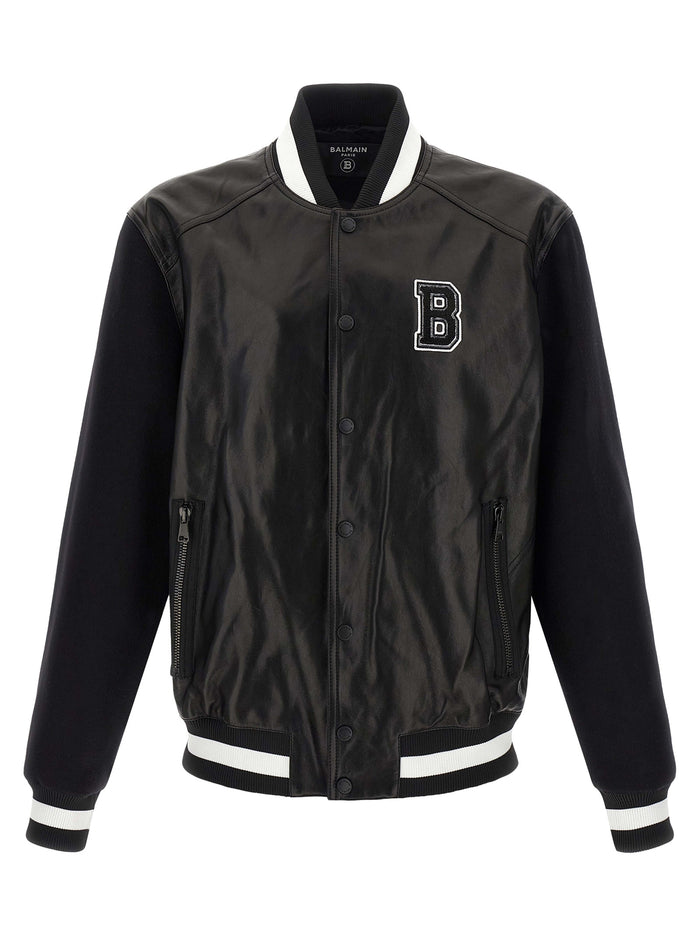 Varsity bomber jacket White/black Lamb Leather (ovis Aries) Down Jacket, Parka, Casual