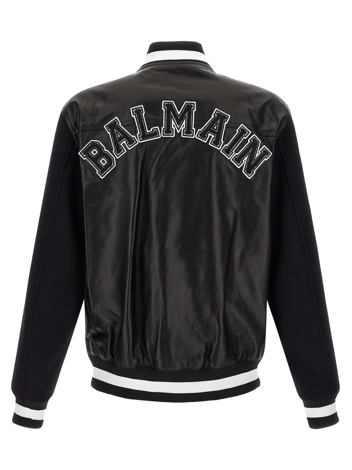 Varsity bomber jacket White/black Lamb Leather (ovis Aries) Down Jacket, Parka, Casual