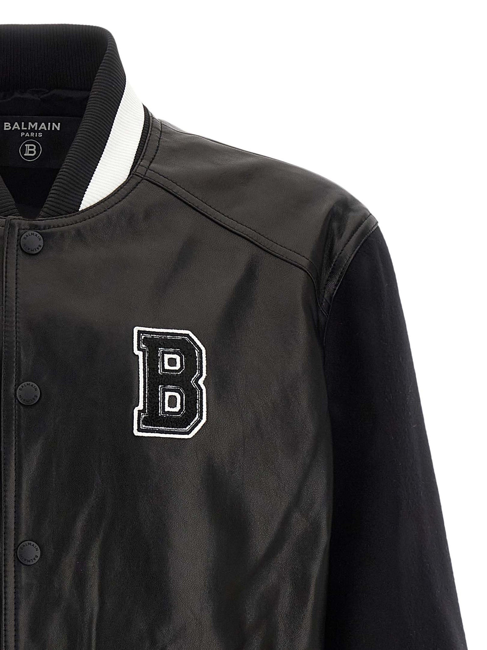Varsity bomber jacket White/black Lamb Leather (ovis Aries) Down Jacket, Parka, Casual