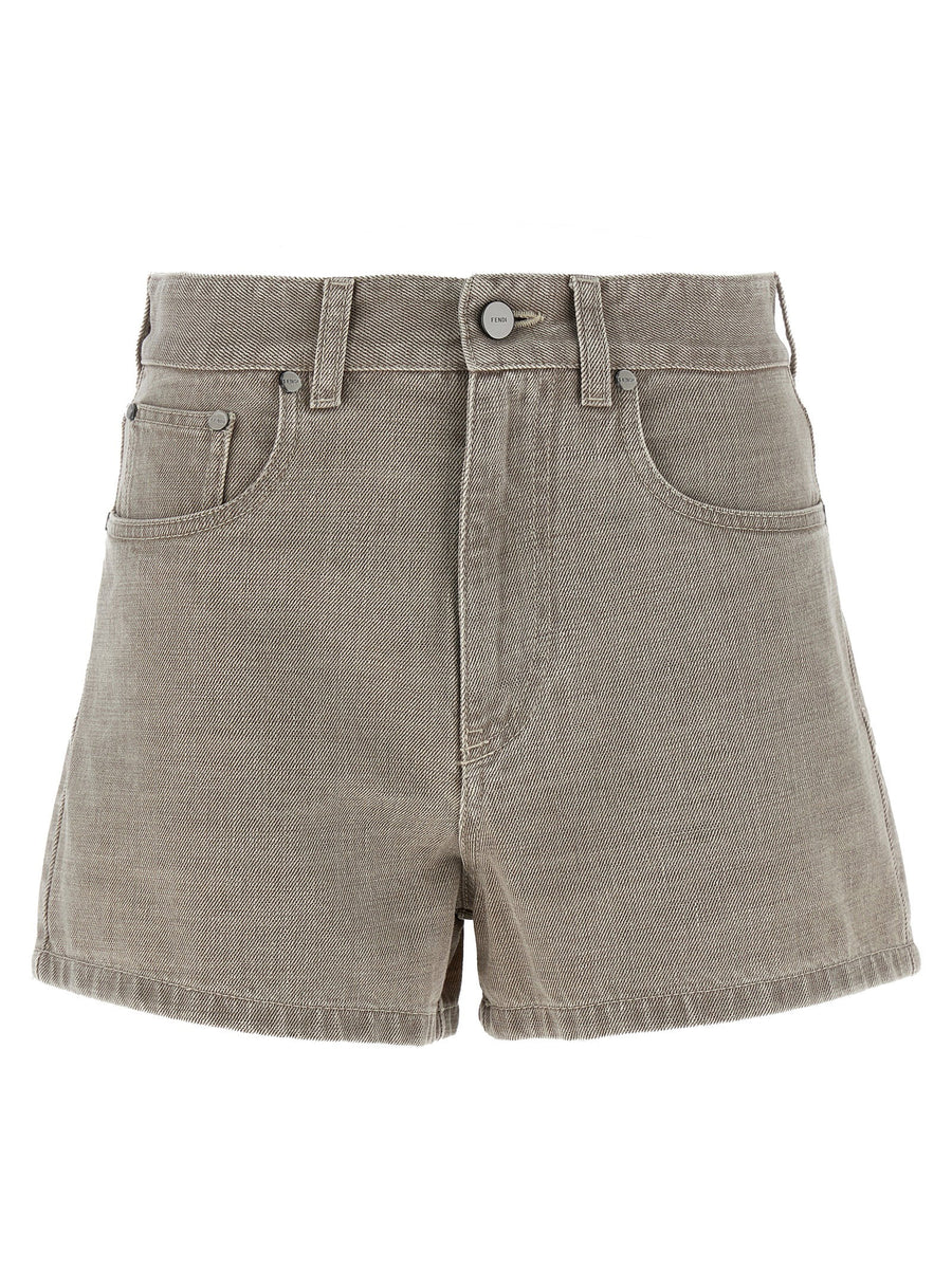Fendi Cotton Denim Shorts — Beige