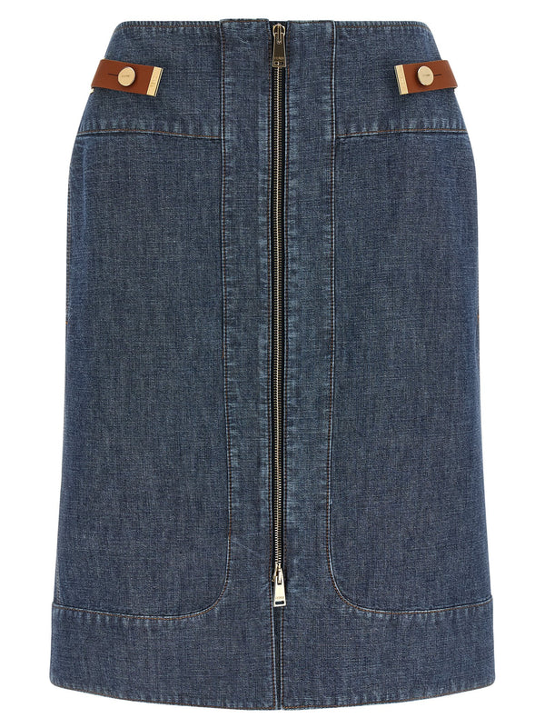Fendi Zip-Front Denim Skirt — Navy