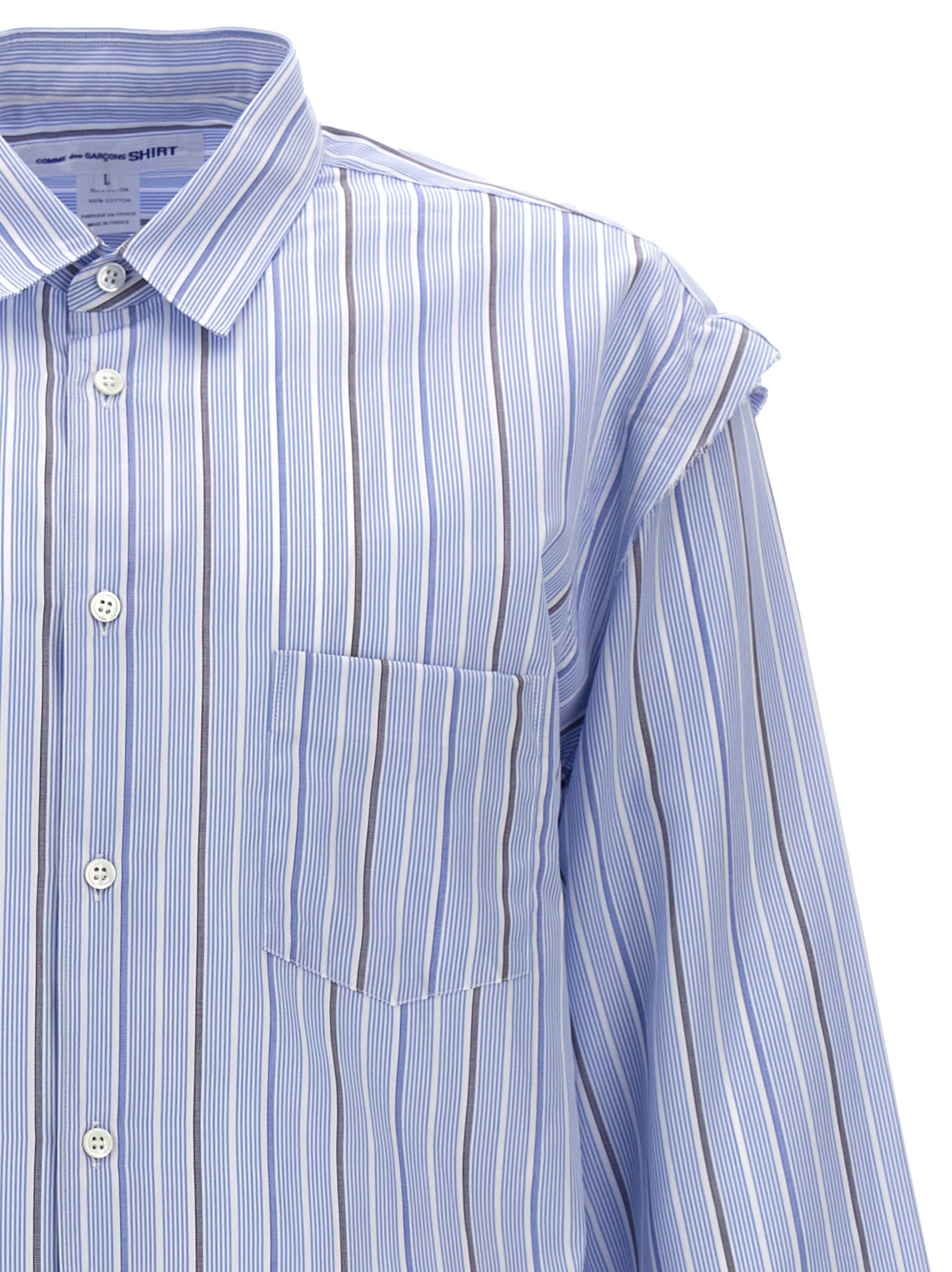 Unfinished striped shirt Light Blue Cotton Shirt, Blouse