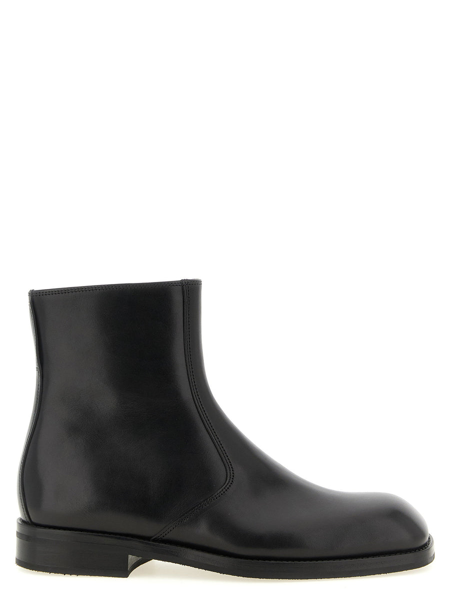 Lemaire Square-Toe Leather Ankle Boot — Black