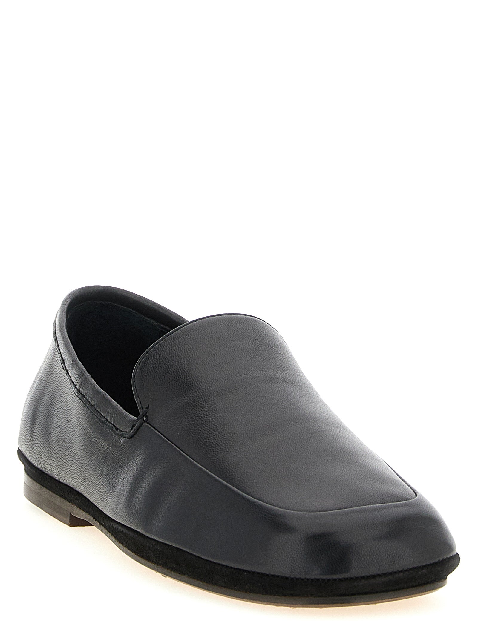Outdoor Slippers loafers Black Lamb Leather (ovis Aries)