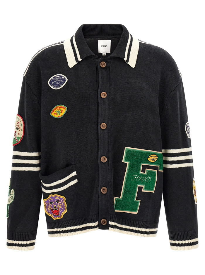 Fin Varsity Cardigan Black Cotton Sweater, Cardigans