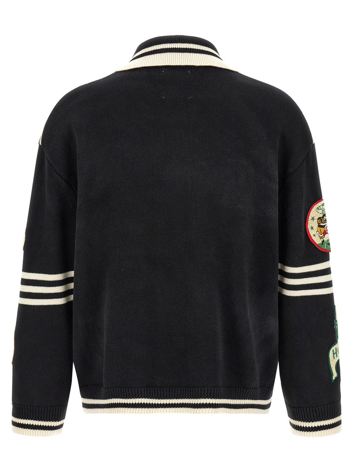 Fin Varsity Cardigan Black Cotton Sweater, Cardigans