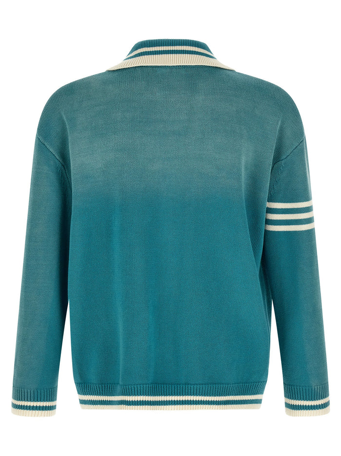 Fin Varsity Cardigan Blue Cotton Sweater, Cardigans