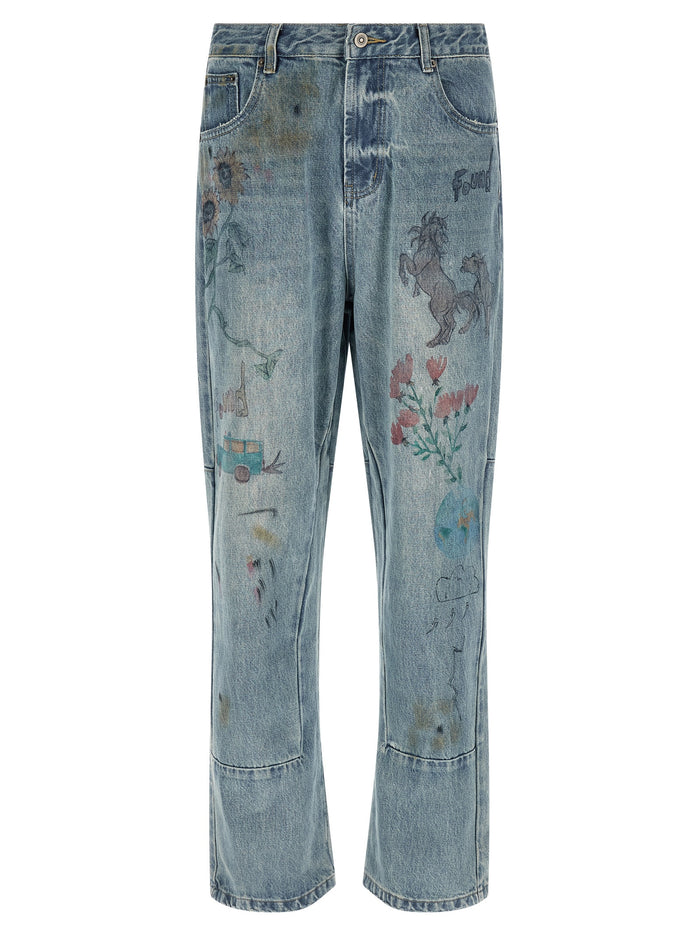 Hand Art Jeans Blue Cotton