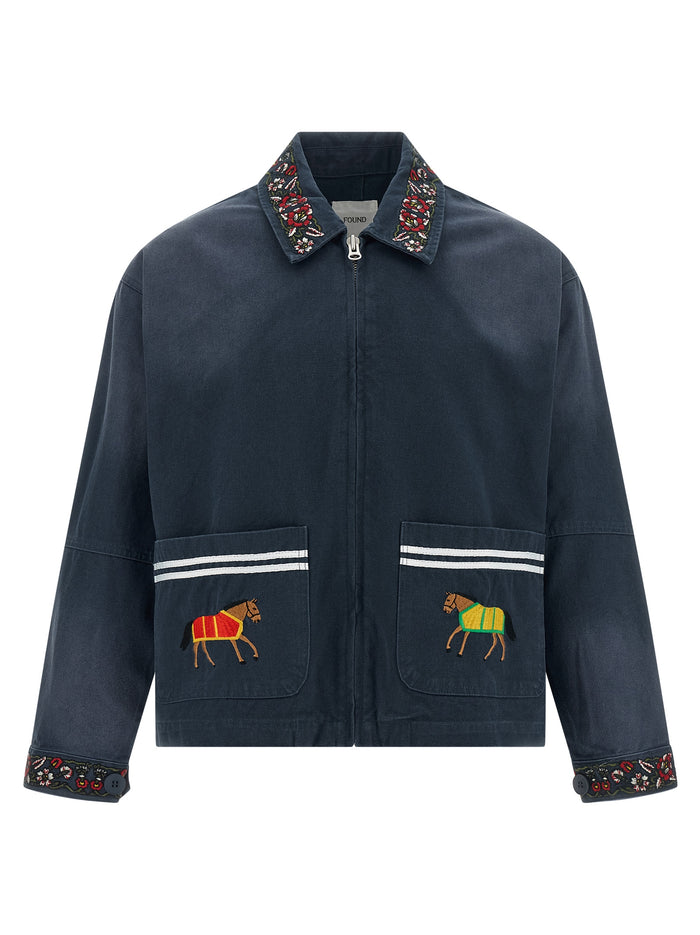 Horse Equine Jacket Blue Cotton Down Jacket, Parka, Casual