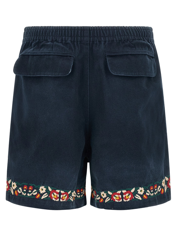 Horse Equine Bermuda Shorts Blue Cotton Bermuda