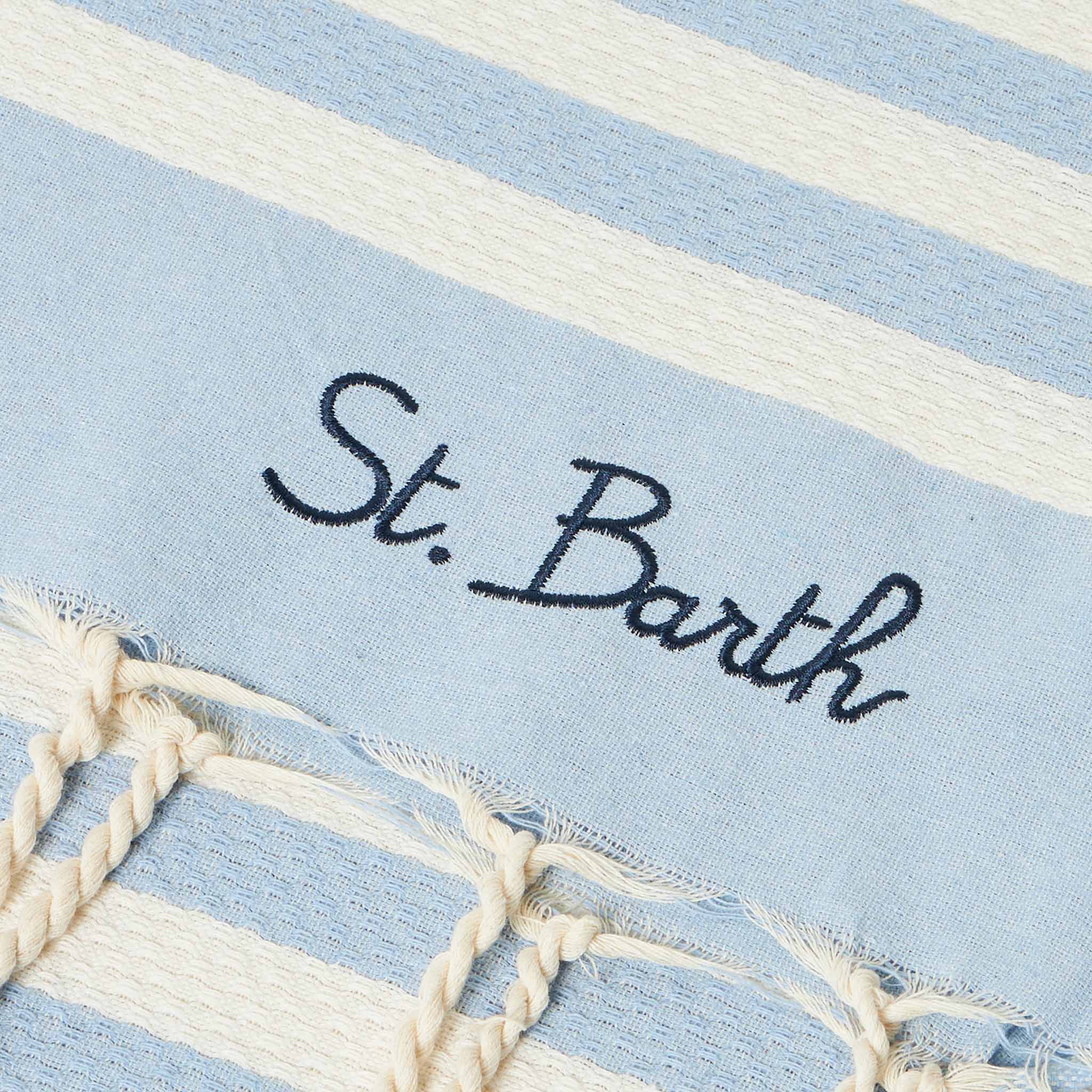Cotton Beach Towel Fouta With Light Blue Striped Print Sky
