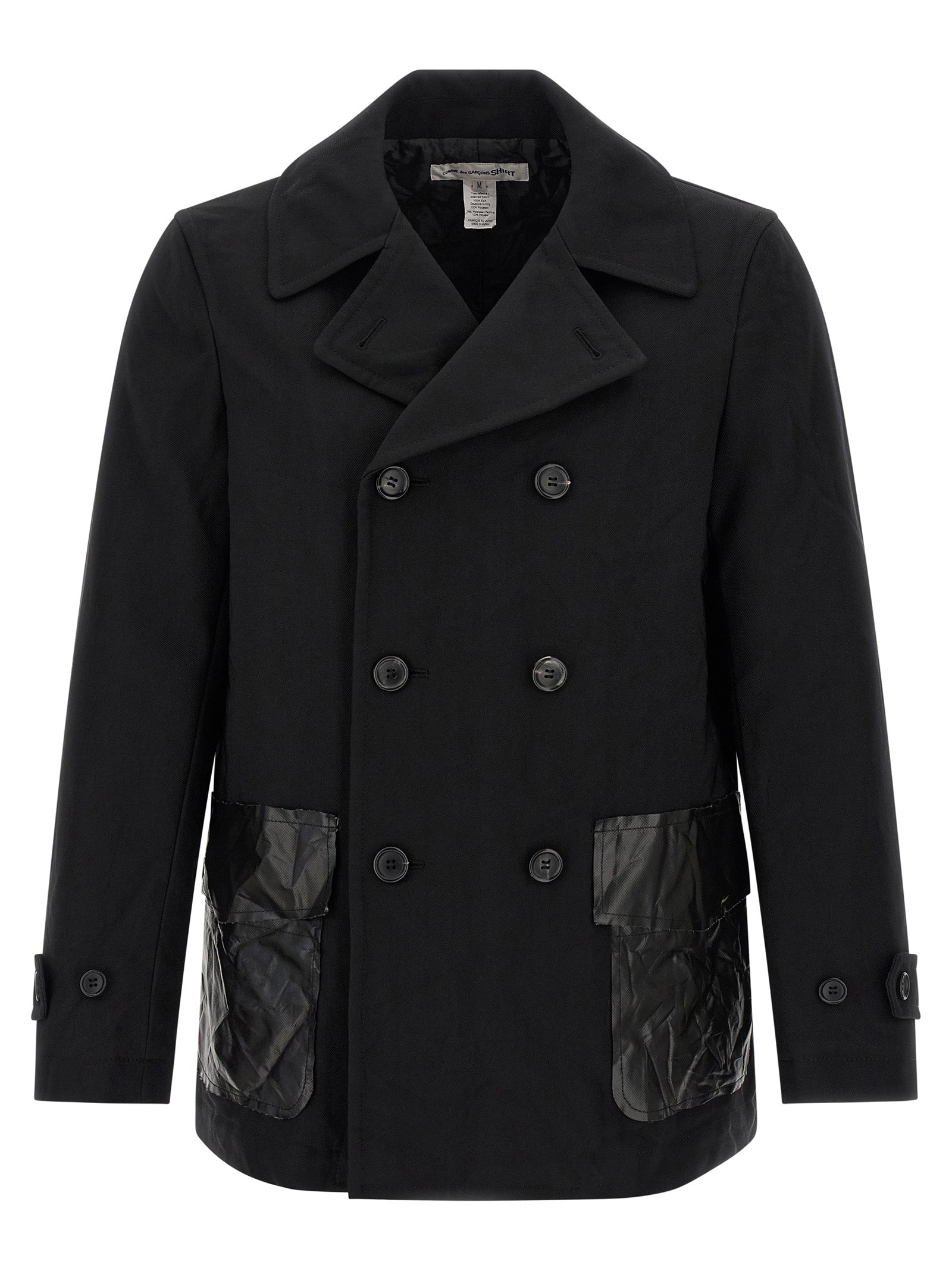 Double-breasted caban Black Polyester Coats, Trench Coats