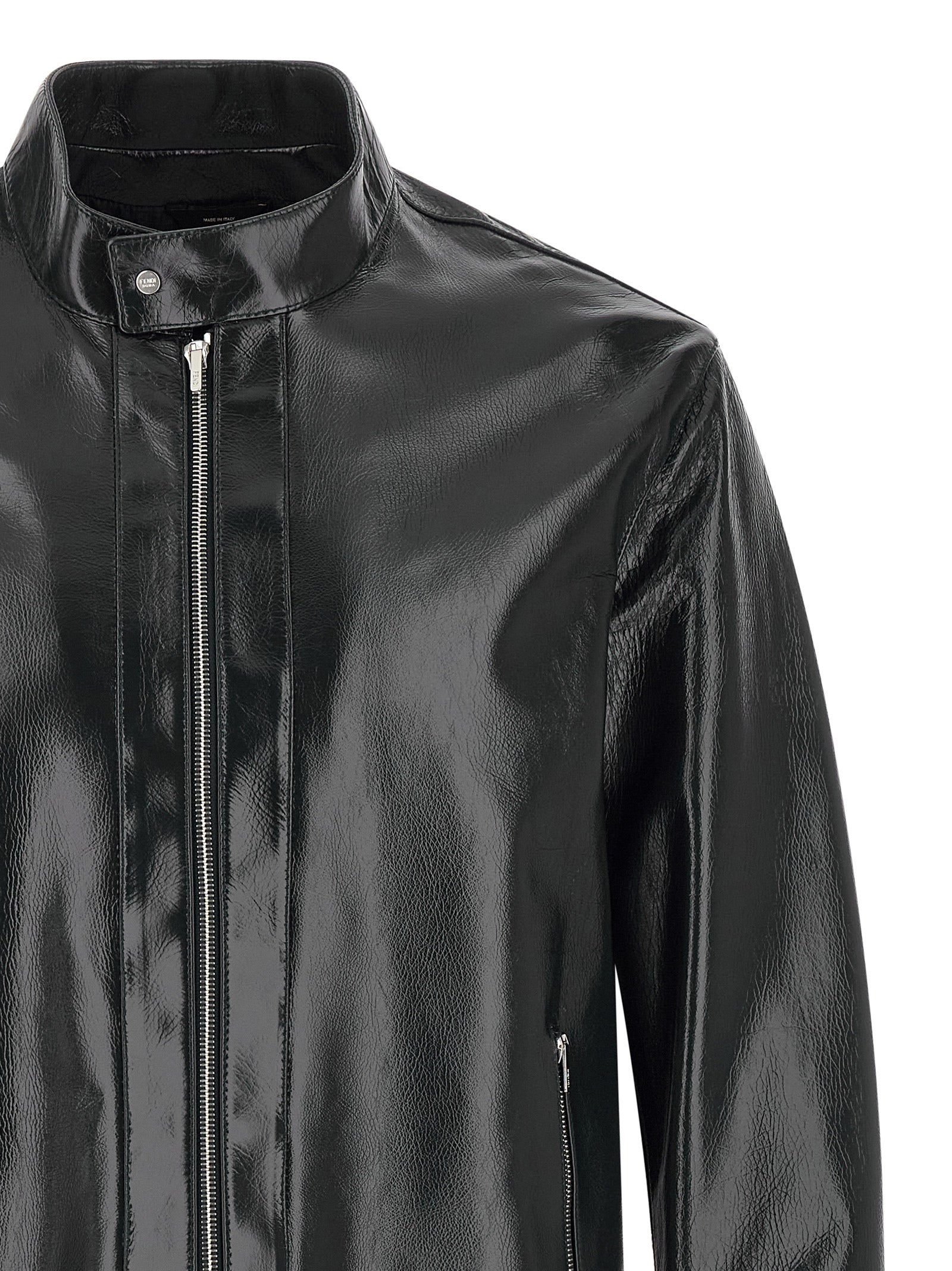 Lacquered leather blouson Blue Lamb (ovis Aries) Down Jacket, Parka, Casual Jackets