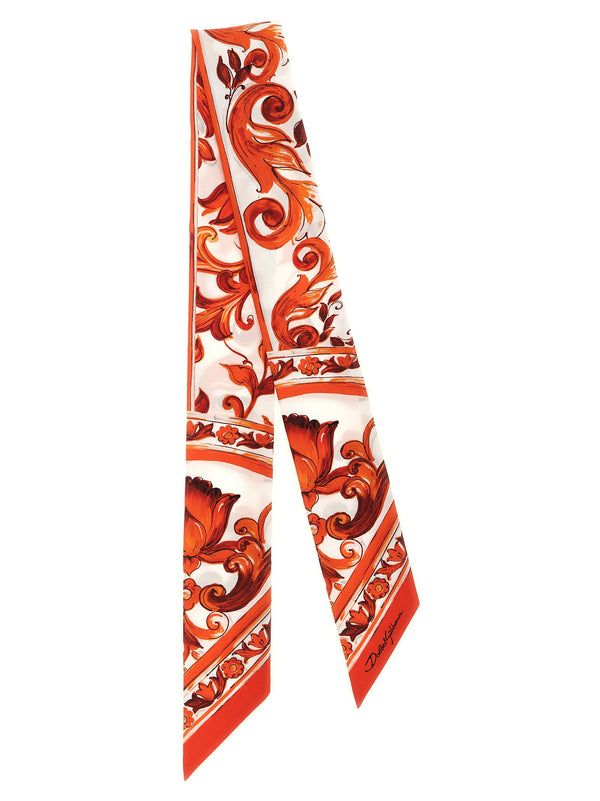 Dolce & Gabbana Maiolica-Print Silk Twill Scarf — Red