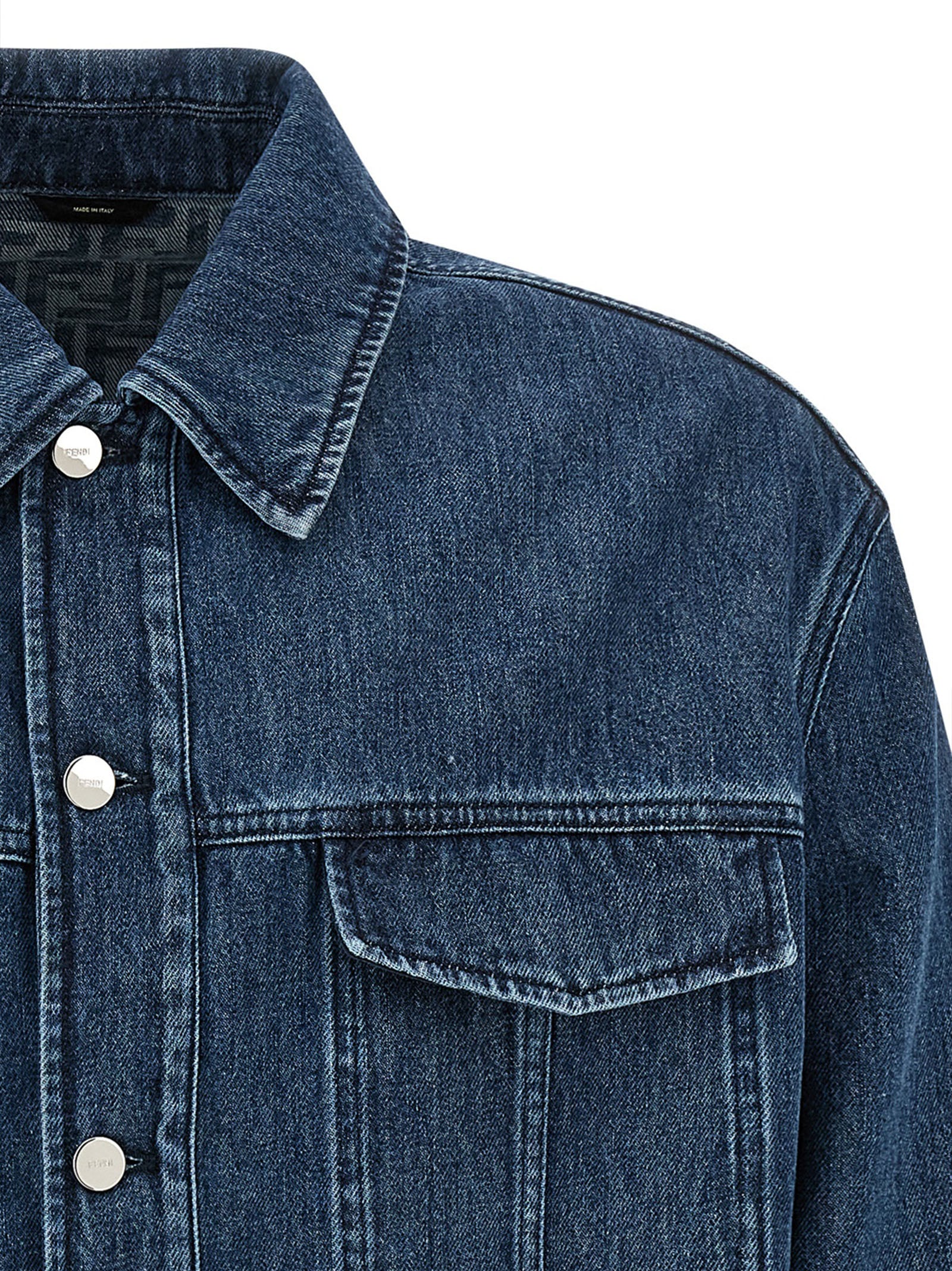 Ff Selleria Denim Jacket Blue Cotton Down Jacket, Parka, Casual