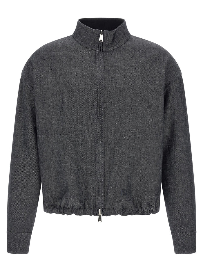FF Selleria reversible blouson Blue Linen Cotton Silk Down Jacket, Parka, Casual Jackets