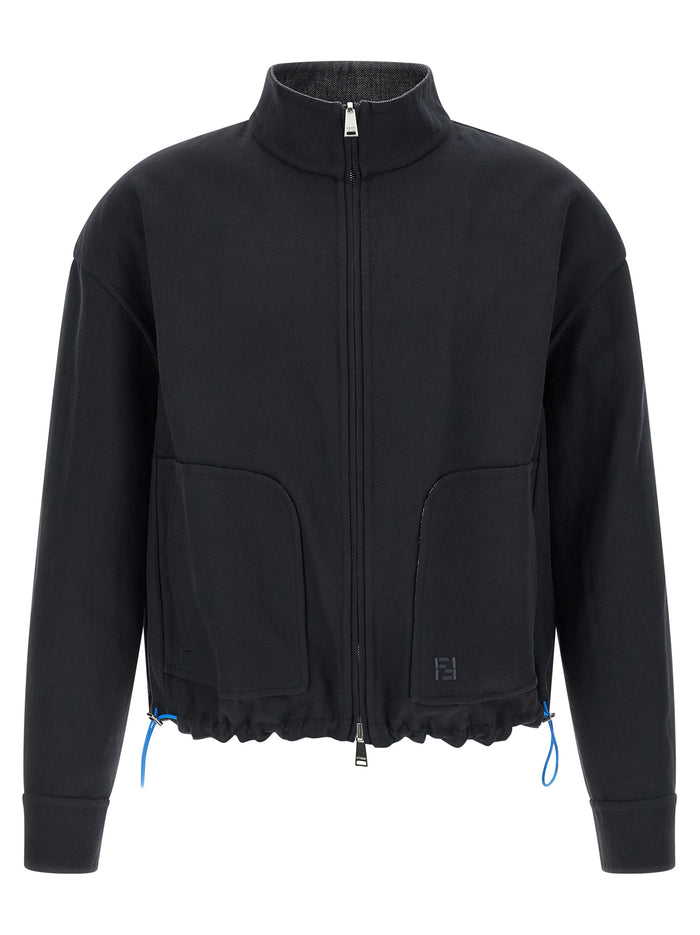 FF Selleria reversible blouson Blue Linen Cotton Silk Down Jacket, Parka, Casual Jackets