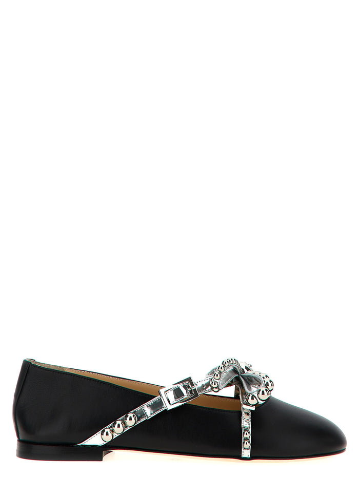 Crystal Studs ballet flats Black Leather Flat Shoes