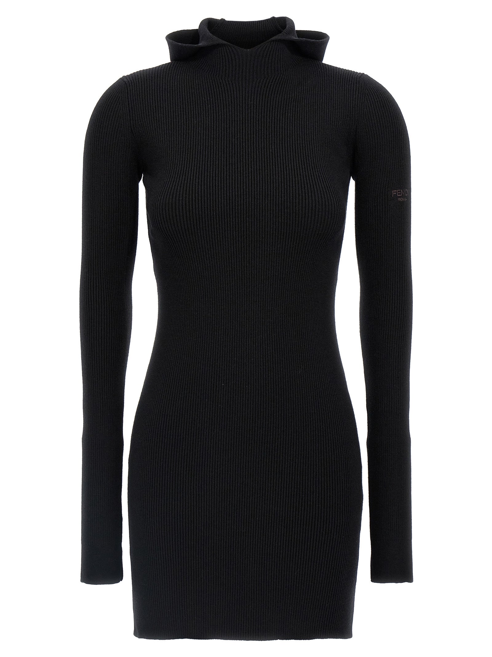 Hooded dress Black Wool