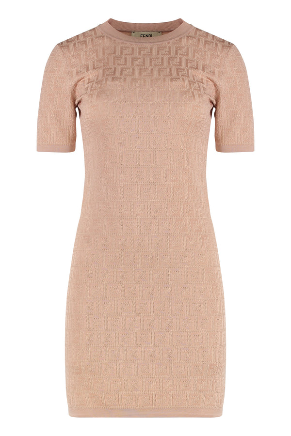 Knitted Jacquard Dress Pink Cotton