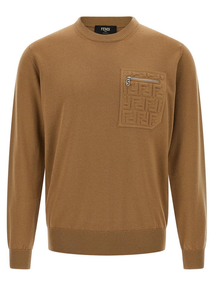 FF pocket sweater Beige Virgin Wool Polyamide Sweater, Cardigans