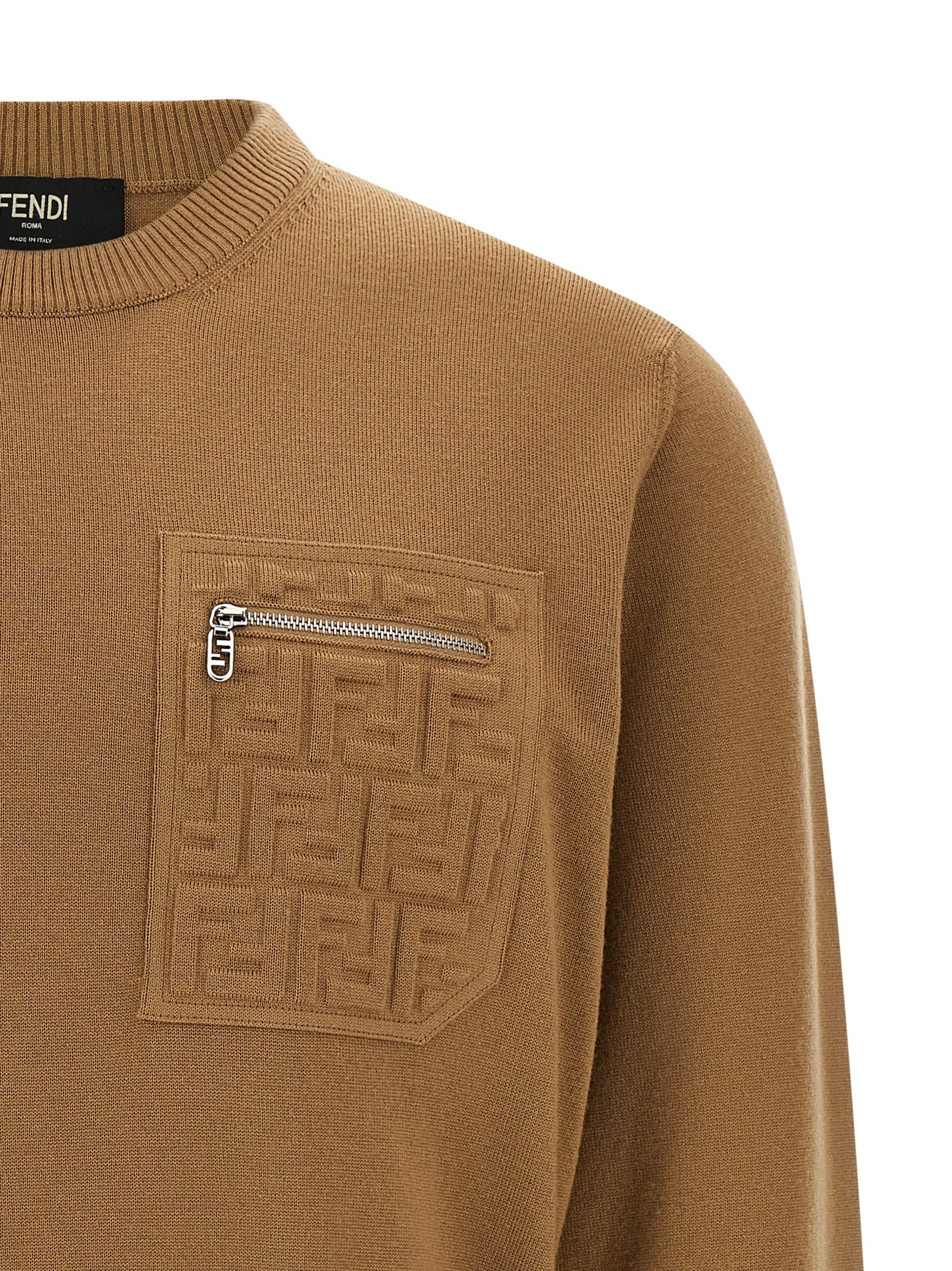 FF pocket sweater Beige Virgin Wool Polyamide Sweater, Cardigans