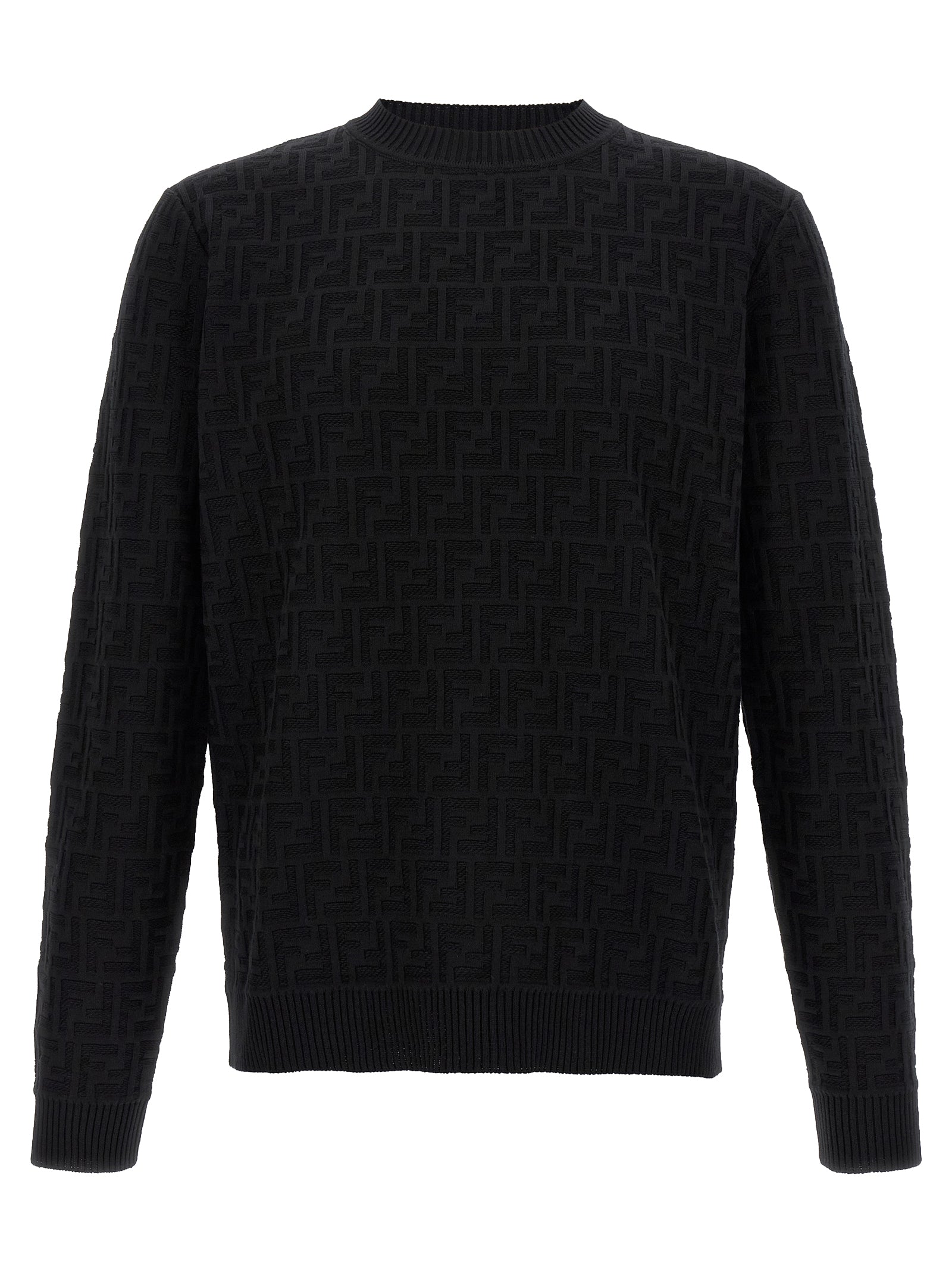 FF jacquard sweater Black Cotton Sweater, Cardigans