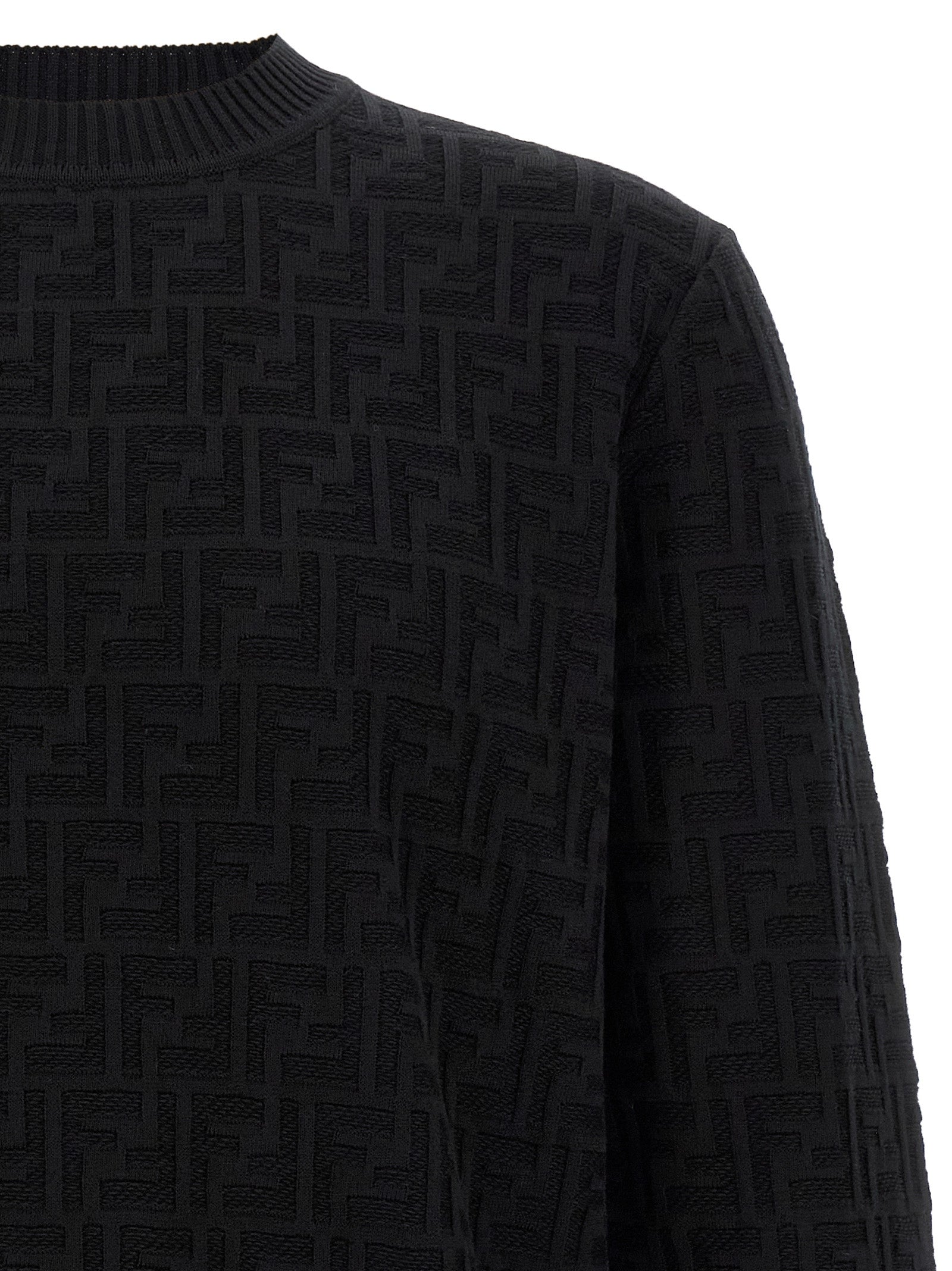 FF jacquard sweater Black Cotton Sweater, Cardigans