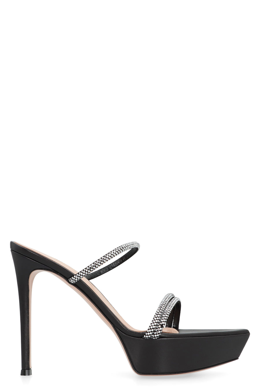 Leather Mules With Rhinestones Black Chamois