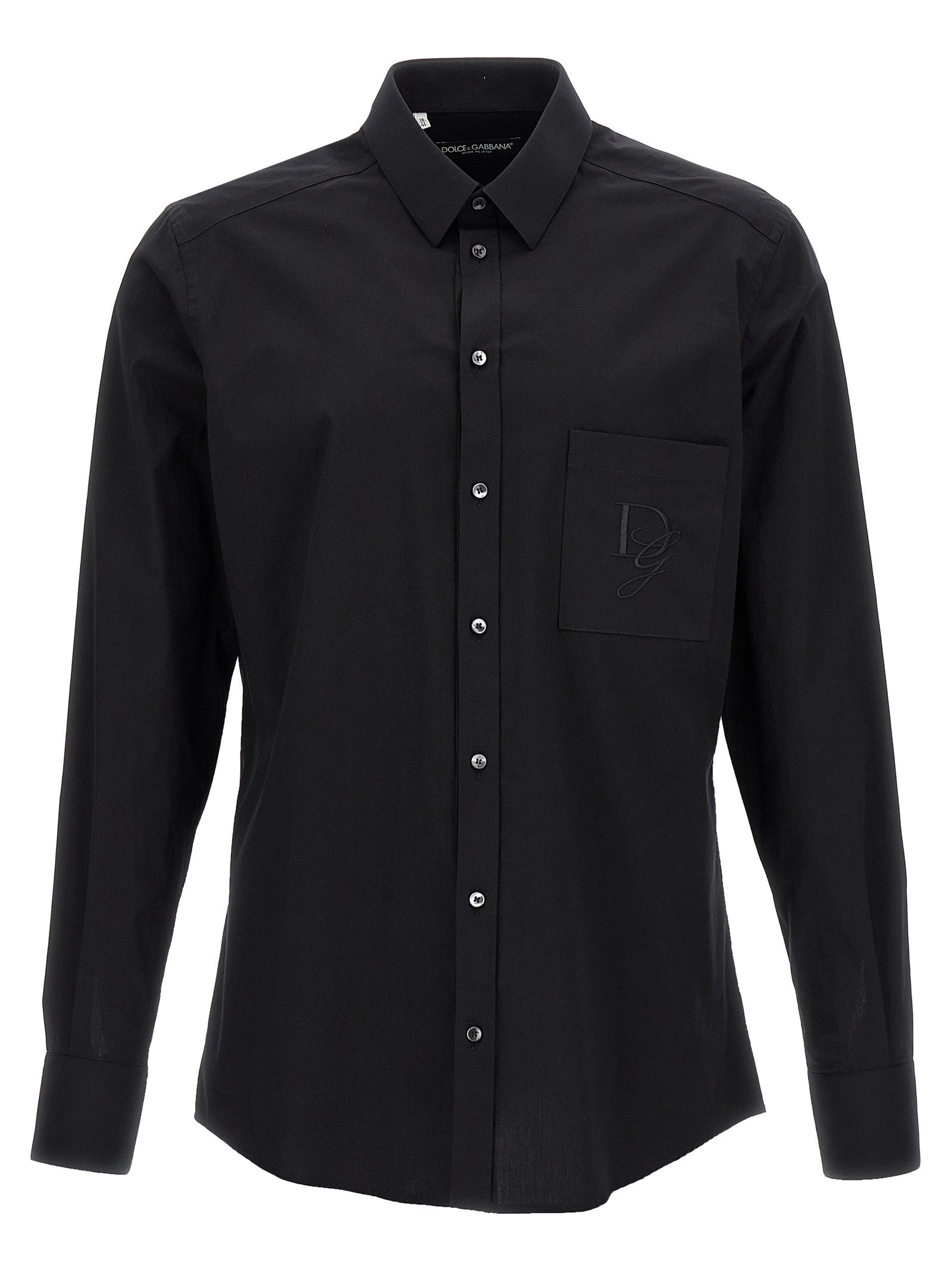 Logo Embroidery Shirt Black Cotton Shirt, Blouse