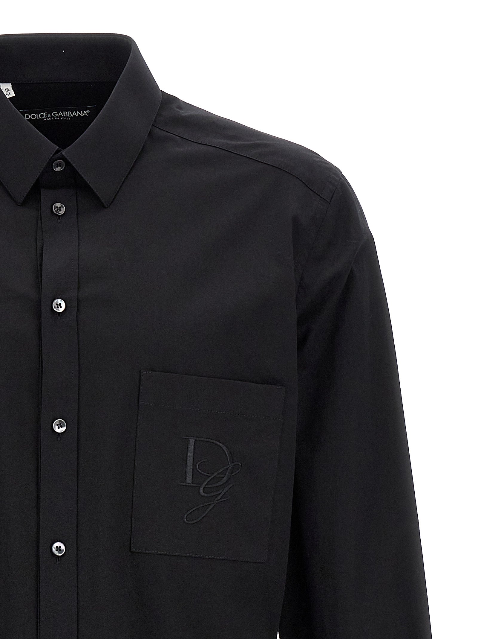 Logo Embroidery Shirt Black Cotton Shirt, Blouse