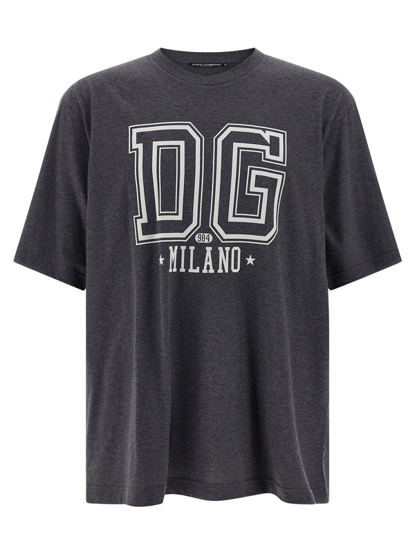 Dolce & Gabbana Logo-Flocked Print T-Shirt — Charcoal