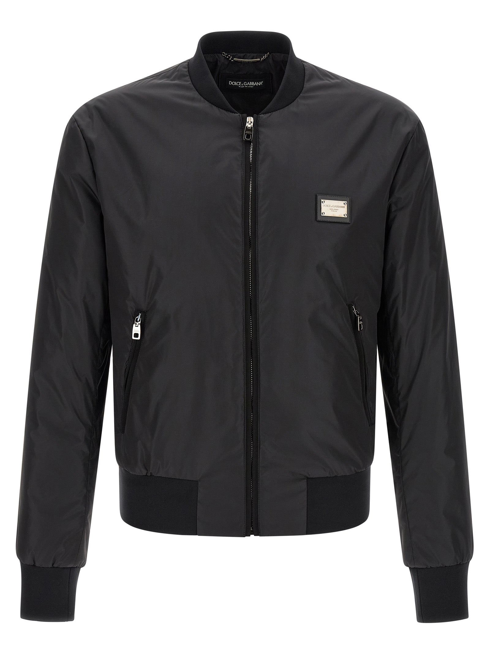 Logo Plaque Bomber Jacket Black Polyamide Down Jacket, Parka, Casual