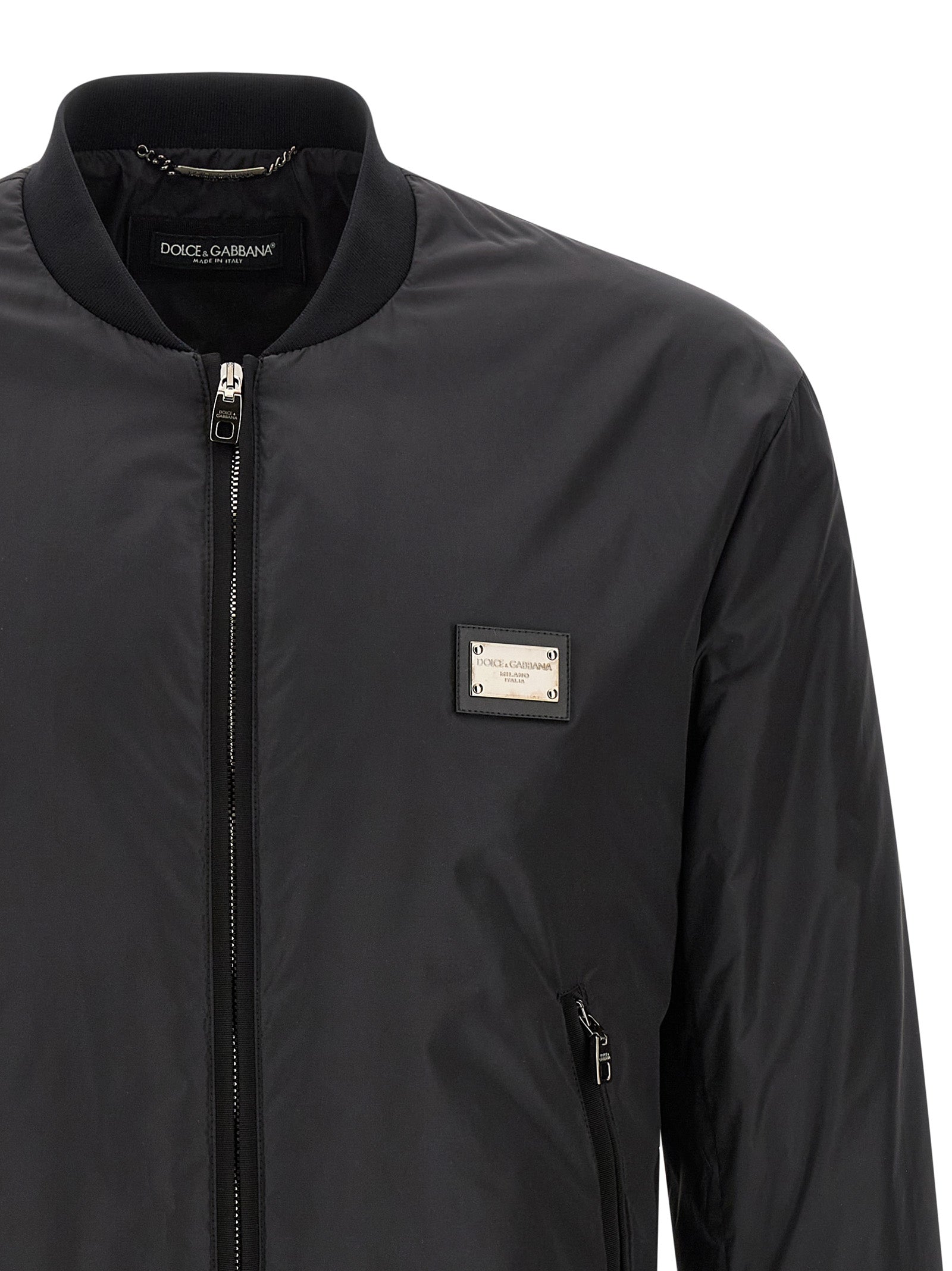Logo Plaque Bomber Jacket Black Polyamide Down Jacket, Parka, Casual
