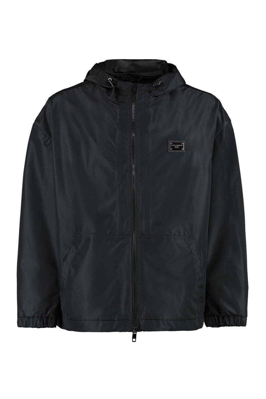 Technical Fabric Hooded Jacket Black Polyester Raincoats