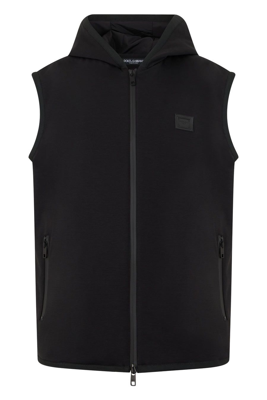 Hooded Vest Black Cotton Waistcoats & Gilets