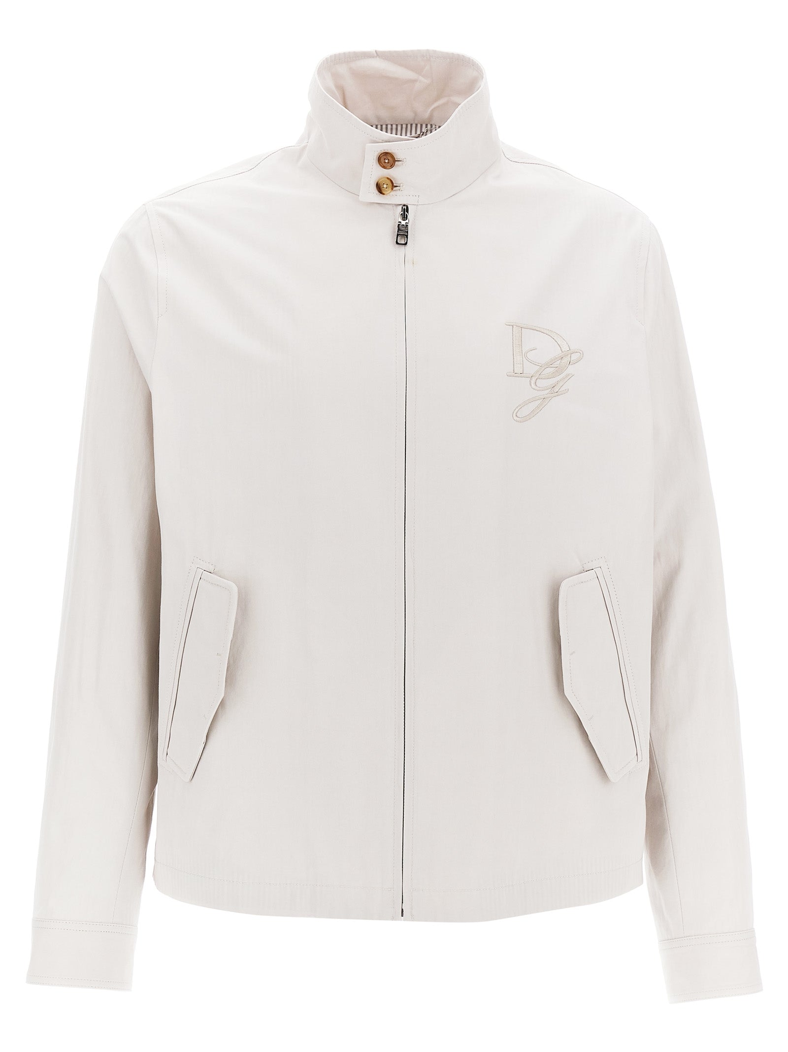 Logo embroidery jacket Beige Cotton Down Jacket, Parka, Casual