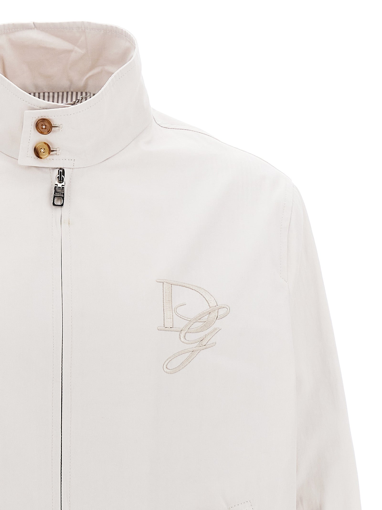 Logo embroidery jacket Beige Cotton Down Jacket, Parka, Casual