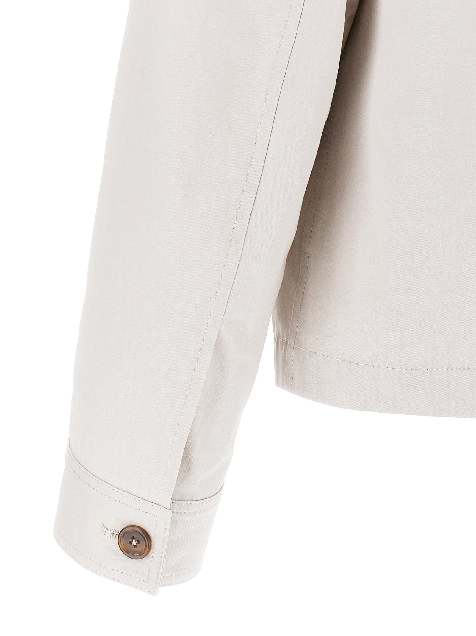 Logo embroidery jacket Beige Cotton Down Jacket, Parka, Casual