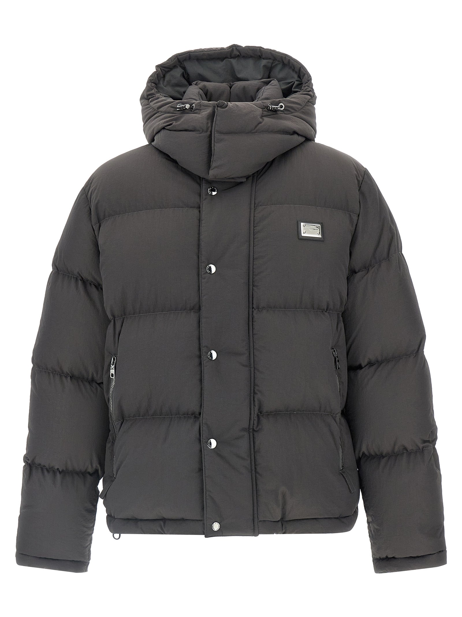 Logo patch down jacket Gray Polyamide Elastane Jacket, Parka, Casual