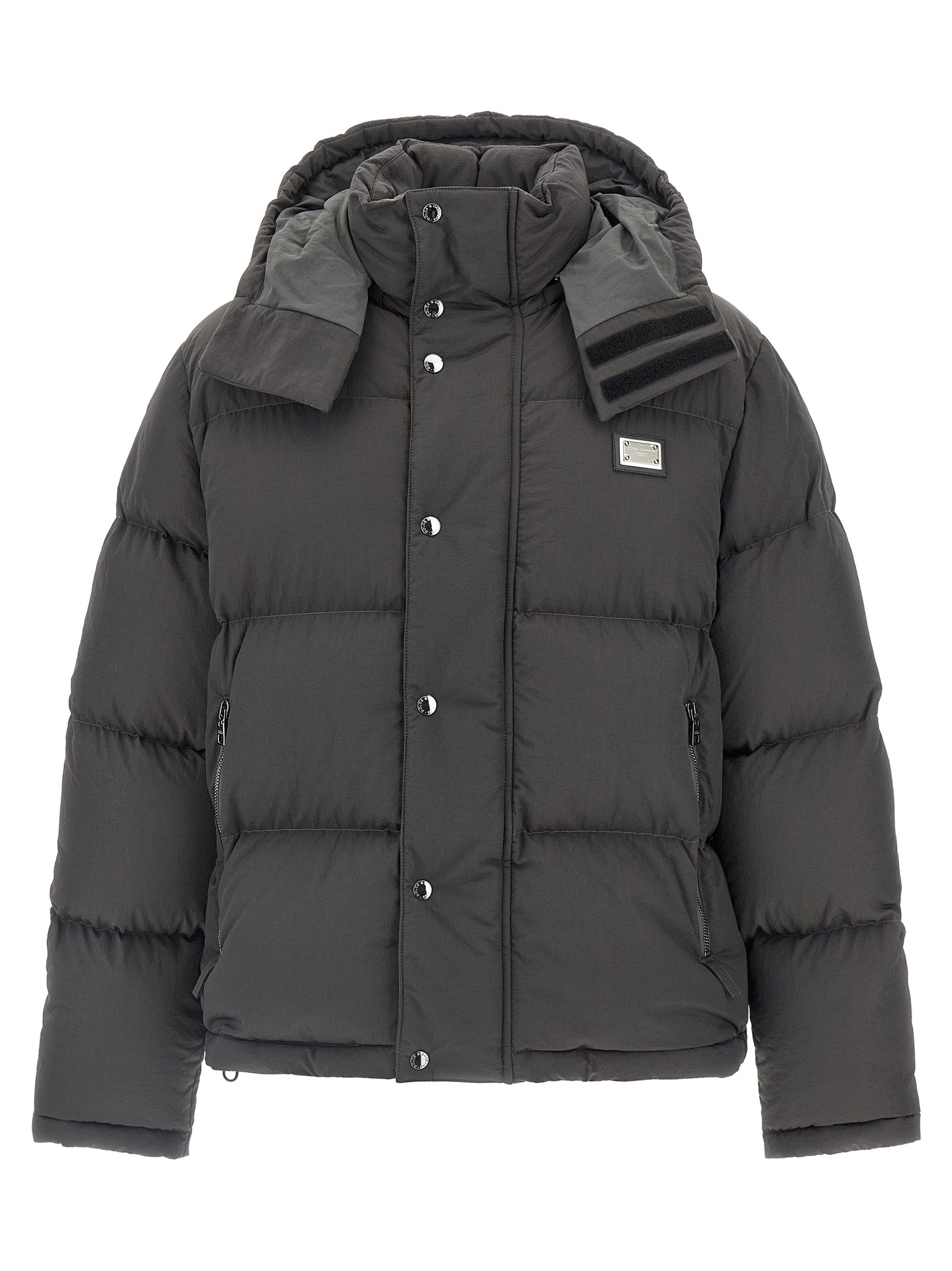 Logo patch down jacket Gray Polyamide Elastane Jacket, Parka, Casual