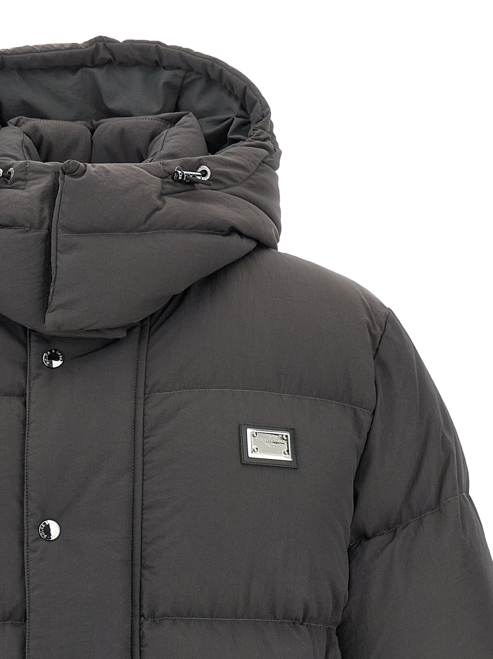 Logo patch down jacket Gray Polyamide Elastane Jacket, Parka, Casual
