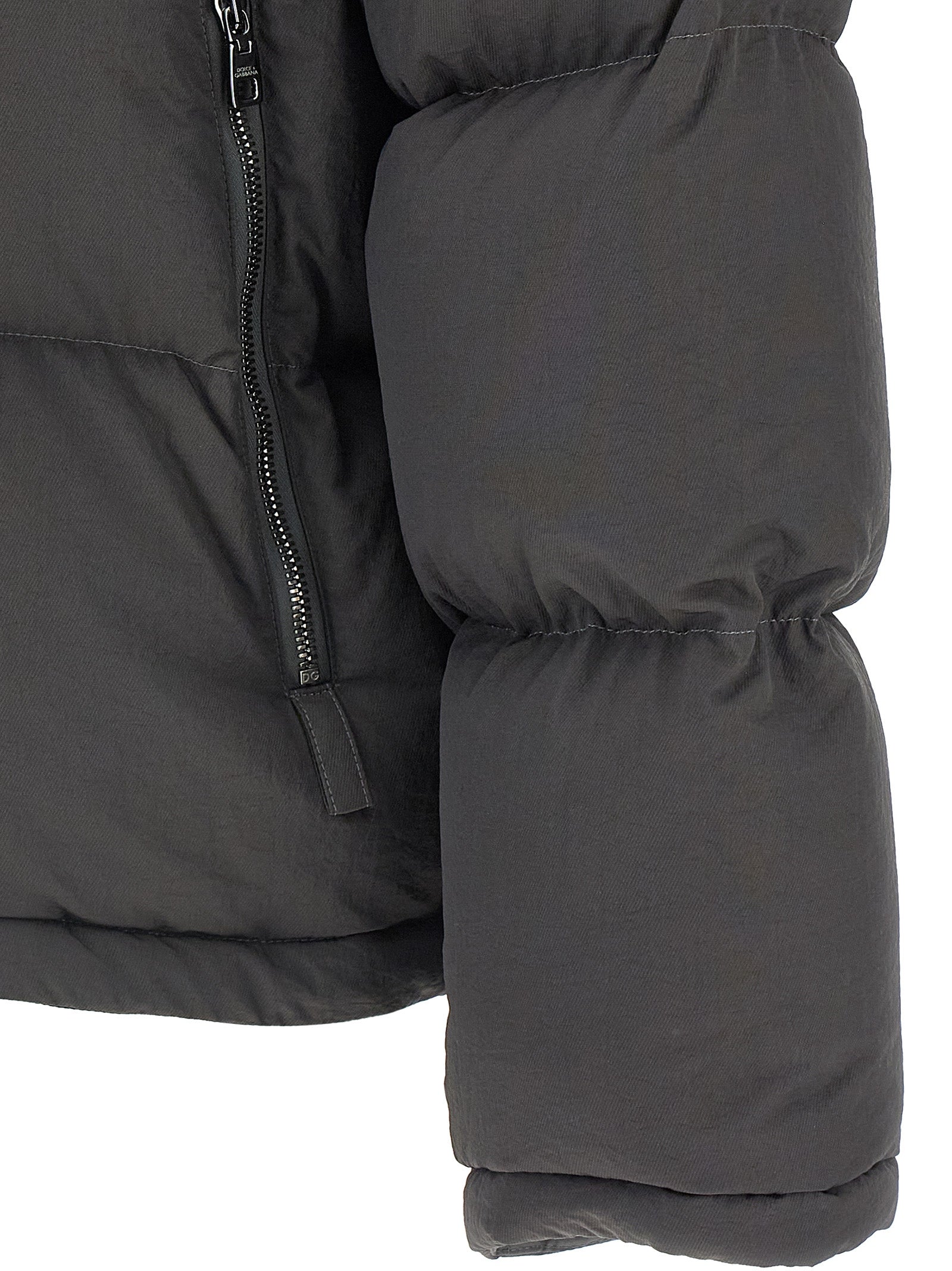 Logo patch down jacket Gray Polyamide Elastane Jacket, Parka, Casual